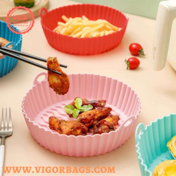 Silicone Non Stick Round Basket with Handles & 8 inch Basket Silicone Mat With H - Picture 7 of 14